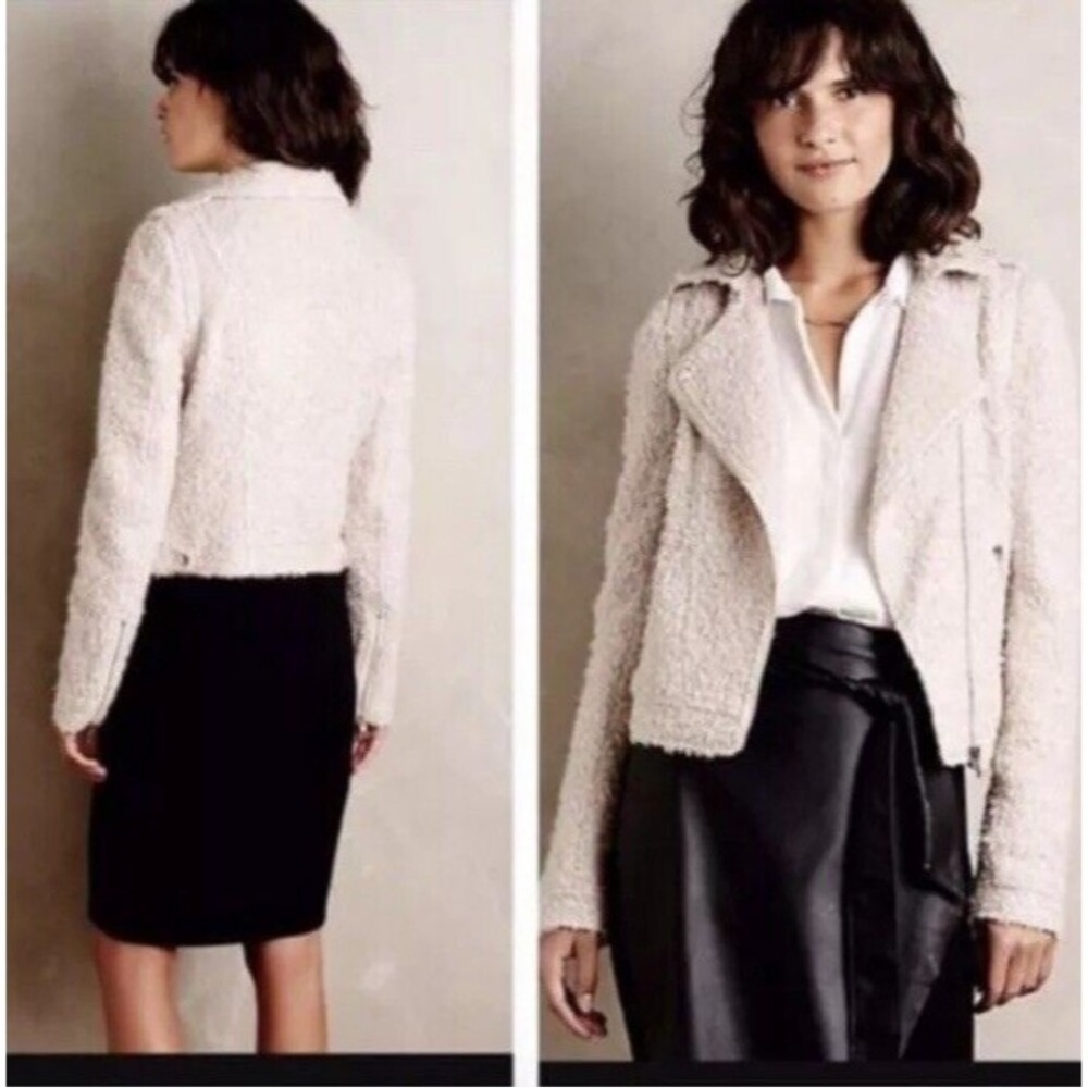 Anthropology Elevenses Cream Boucle Jacket